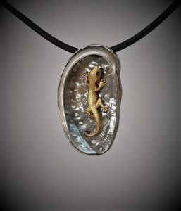 Gecko in Abalone shell pendant