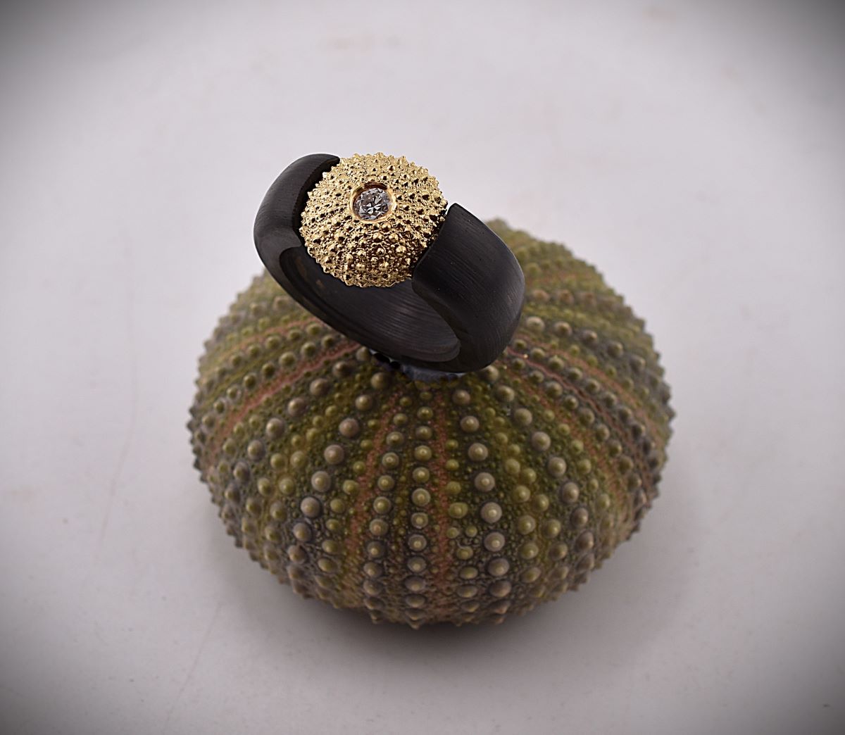 Seeigel in Carbon Ring-www.maiersgoldschmiede.com